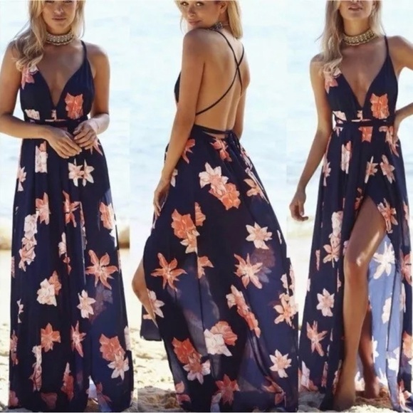 Floral Navy Maxi Dress- Hello Molly - Picture 3 of 5